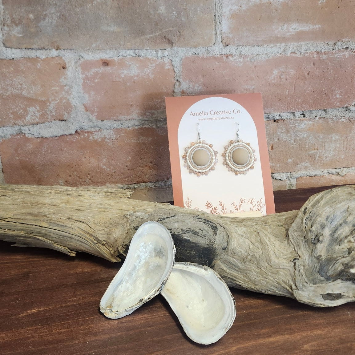 Flat Stitch Beige and Pink Beaded Earrings