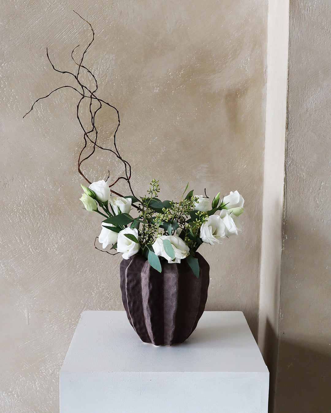 Sculptural Brown Ceramic Vase