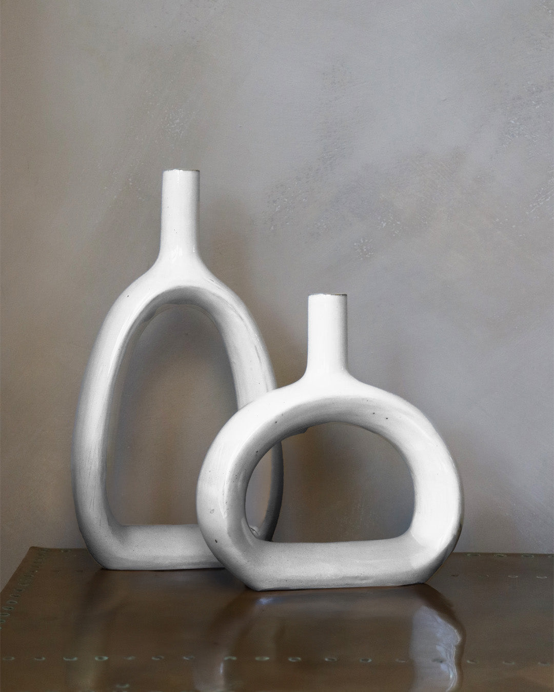 White Sculptural Loop Ceramic Vase - 12"