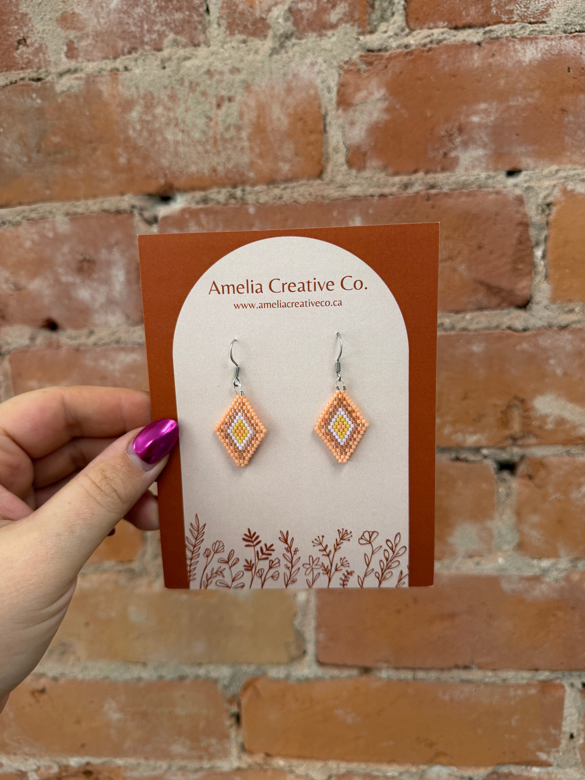 Peach Diamond Beaded Earrings
