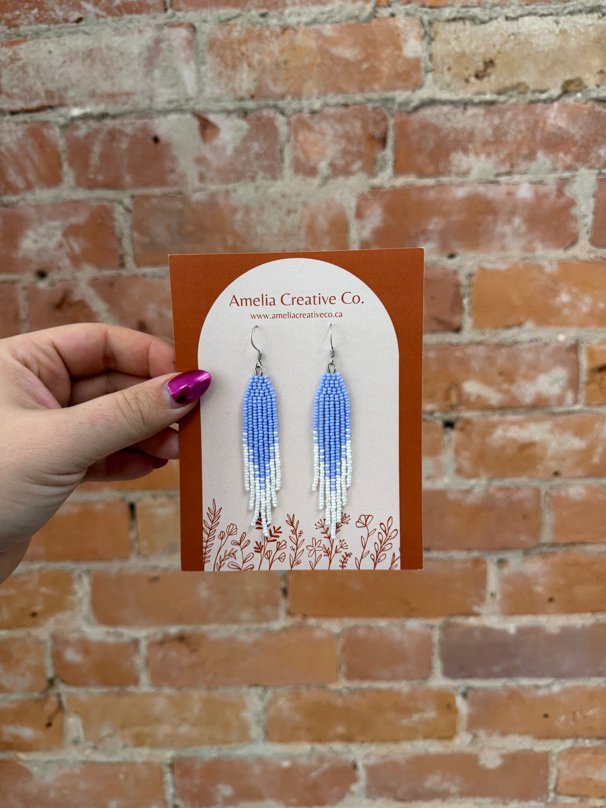 Purple and White Fringe Beaded Earrings