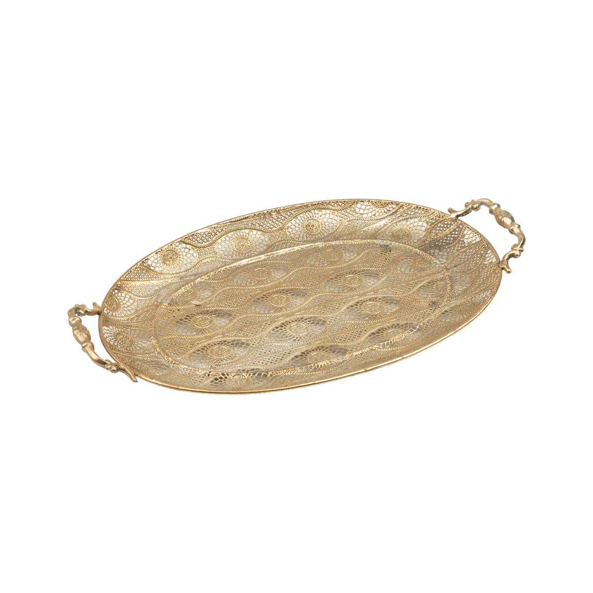 Antique Gold Oval Filigree Metal Tray