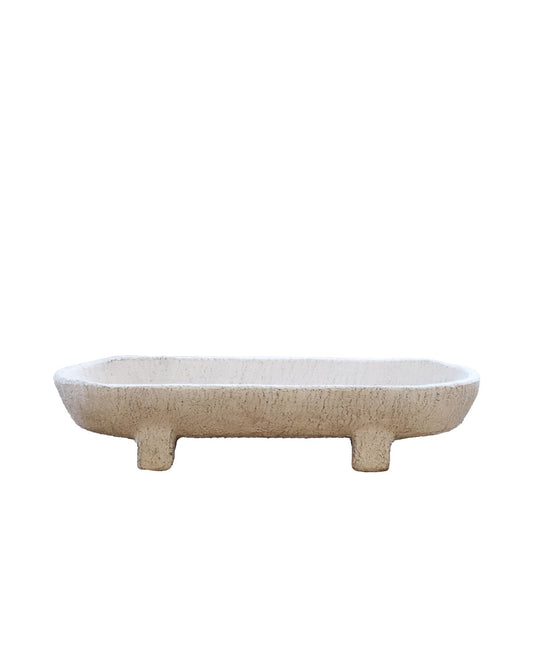 Textured Beige Footed Cement Tray