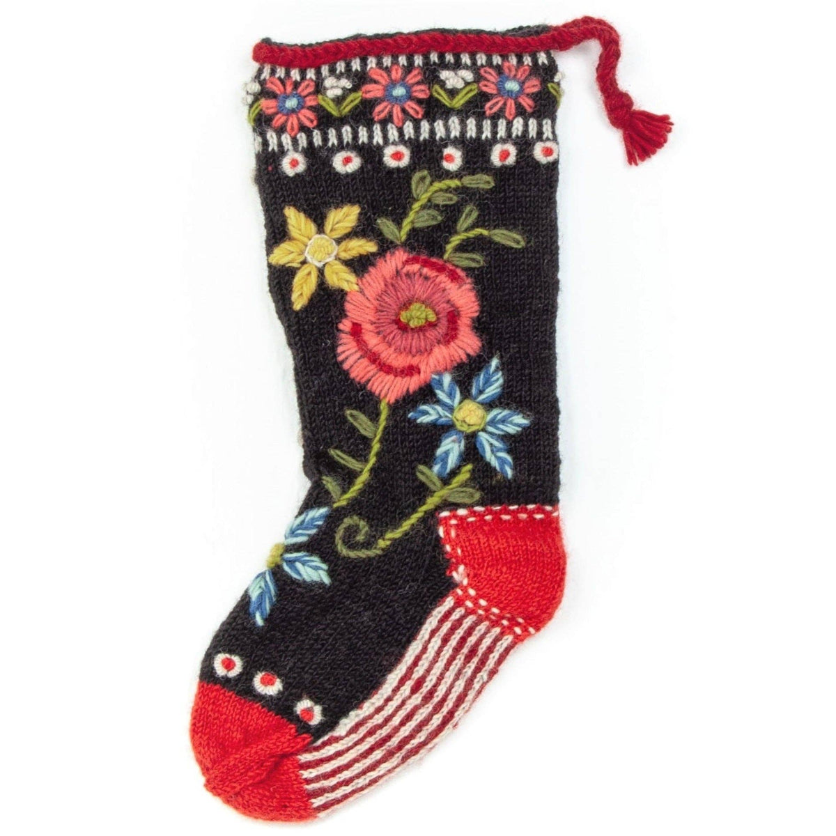 Floral Spray Hand-Knit Wool Christmas Stocking