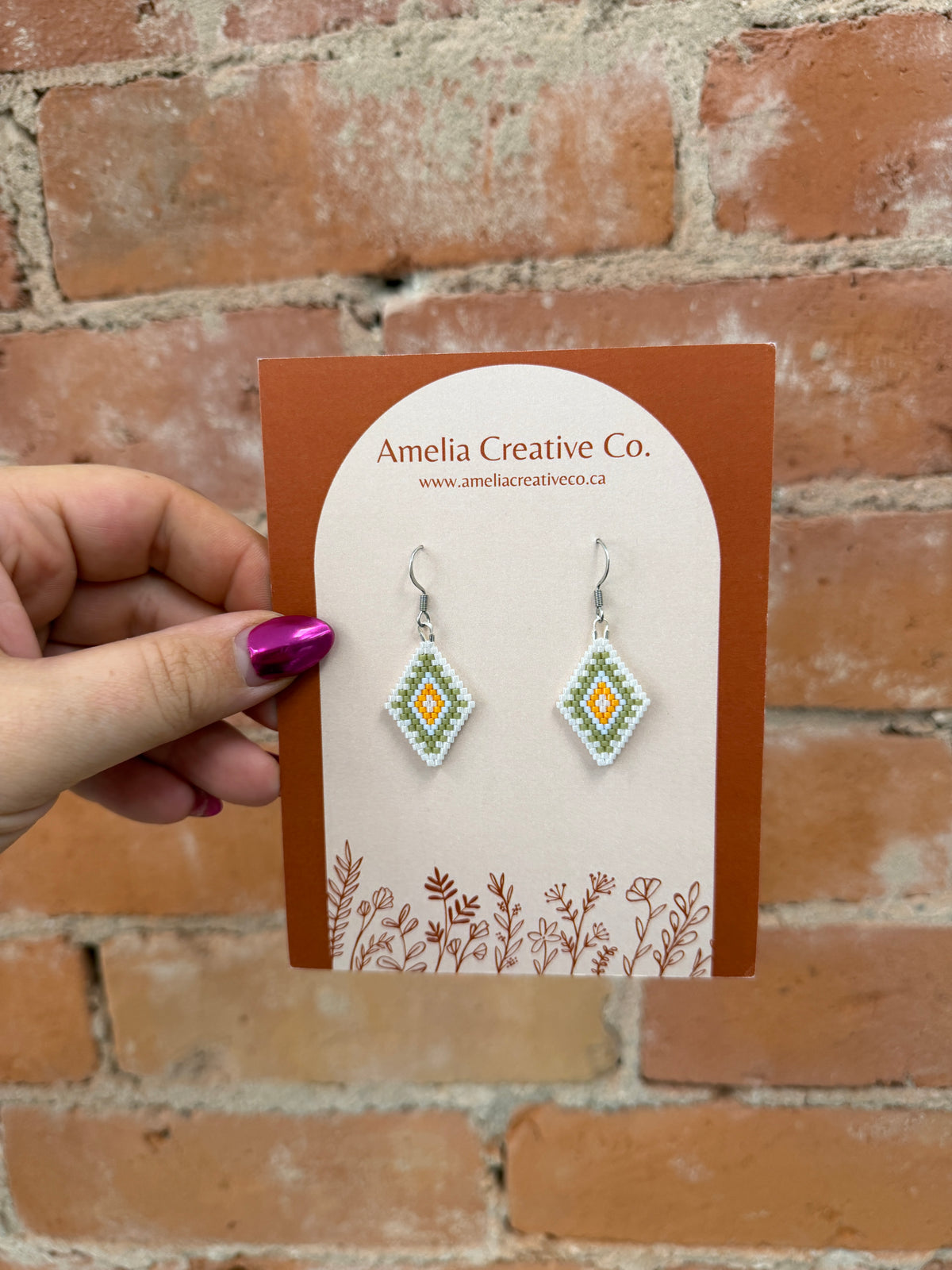 Diamond Earrings - White and Green