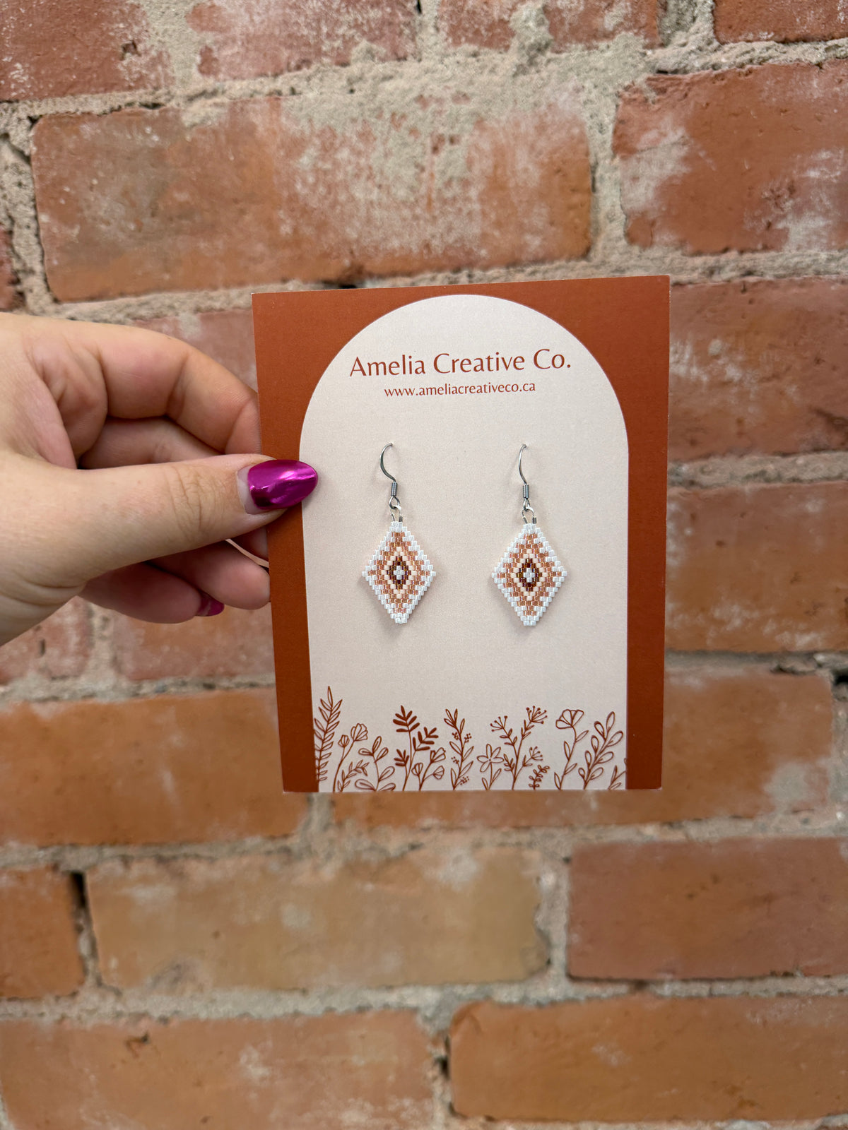White and Pink Diamond Beaded Earrings