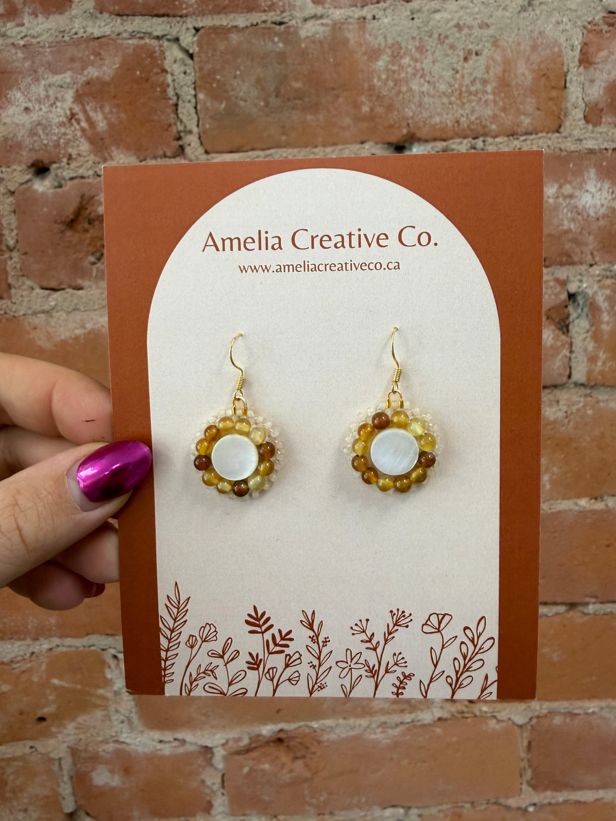 Amber Yellow Agate Shell Earrings