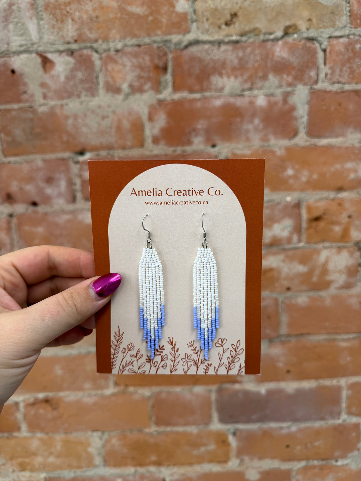 White and Purple Fringe Beaded Earrings